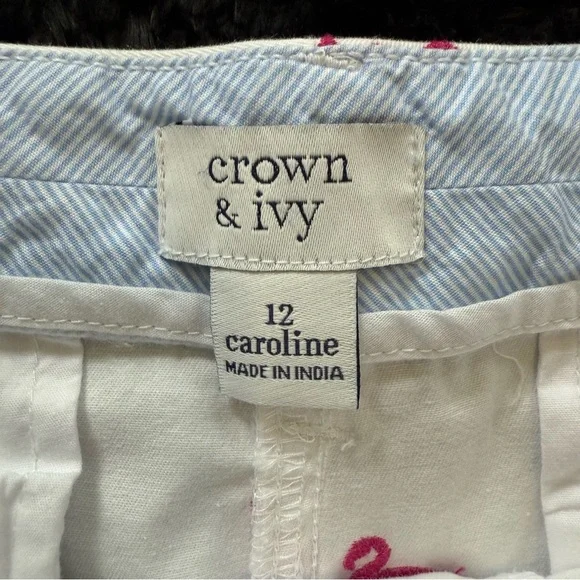 Crown & Ivy Caroline White Flamingo Embroidered Shorts - Picture 4 of 6